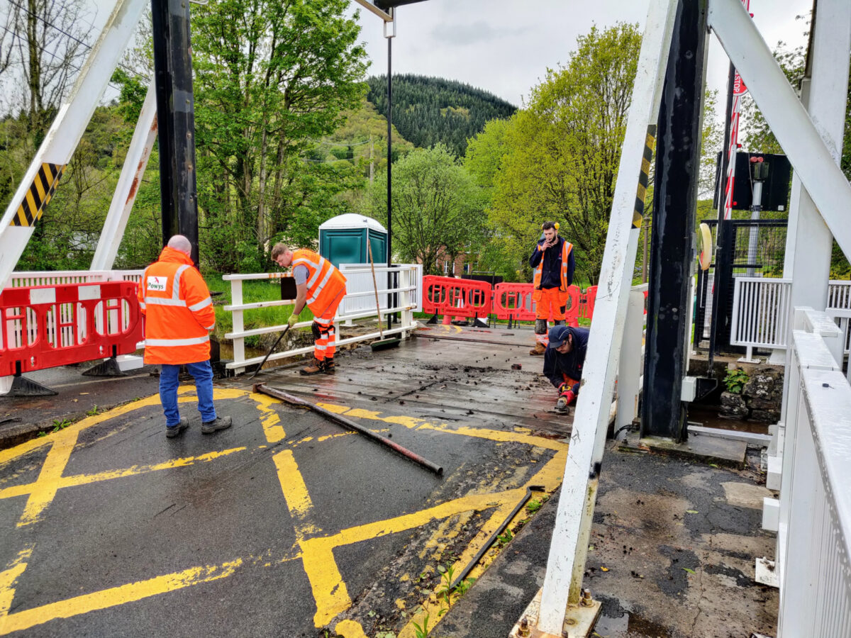 Replacing the road surface on the Talybont Drawbridge